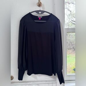 Vince Camuto Black Sheer Sleeve Blouse Size M Elegant Career Top